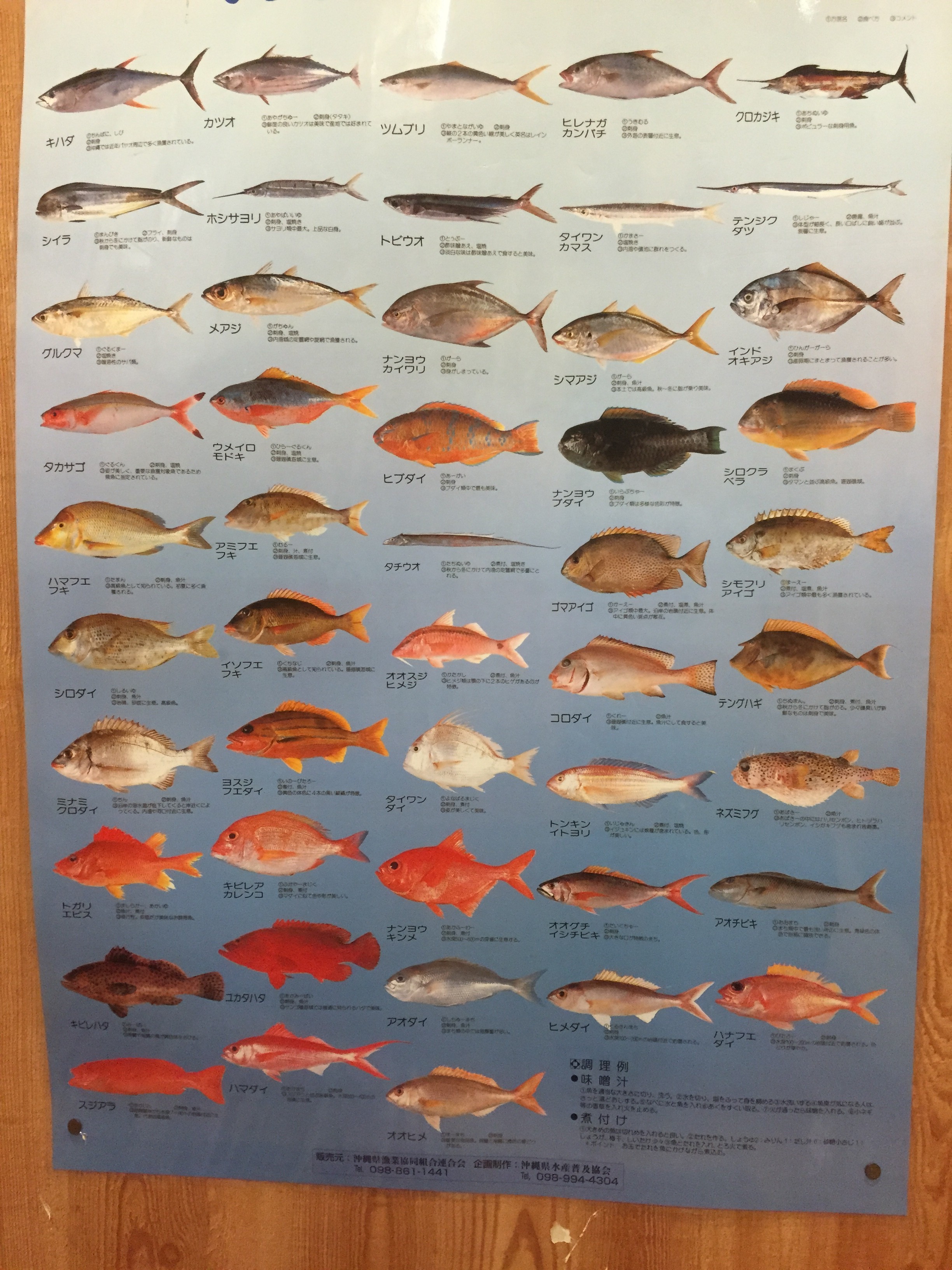 奄美大島名瀬市にある『ゆらい処大蔵』の魚の一覧表2